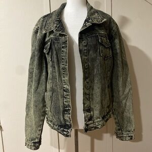 NWOT Dolls Kill Liquor N Poker Acid Wash Oversized Denim Jacket, size XS